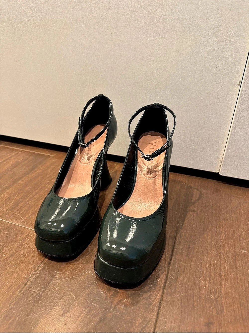 Forest Green Platform Mary Jane Heels (fun heel shape!)